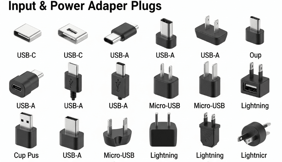 input and output plugs for your power supply adapter