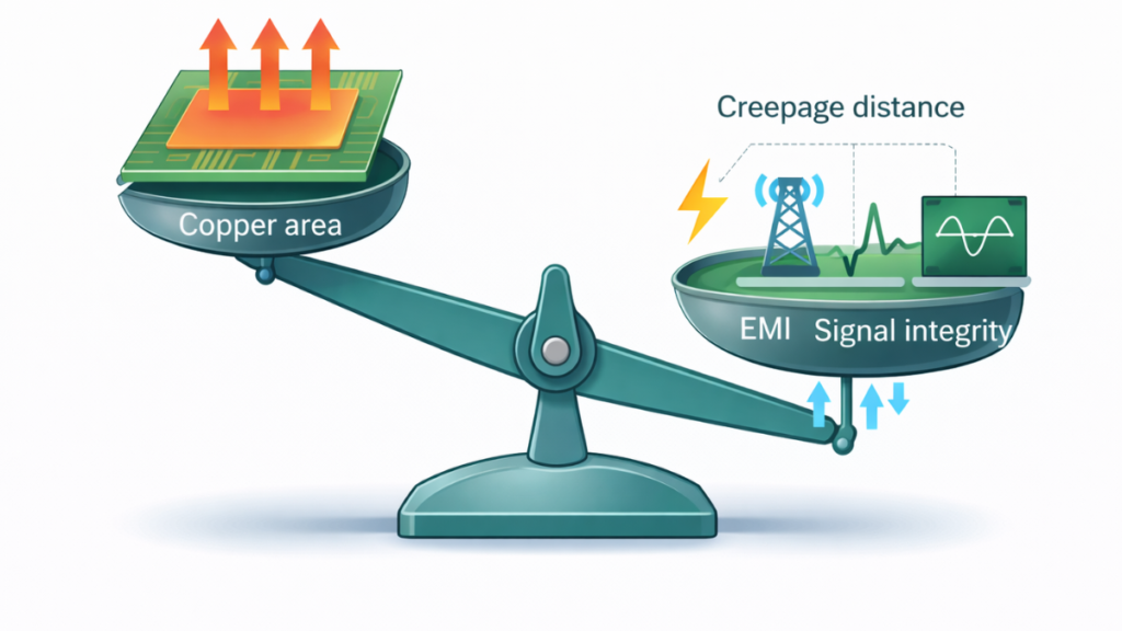 Balancing copper thicknesscopper plating with design constraints