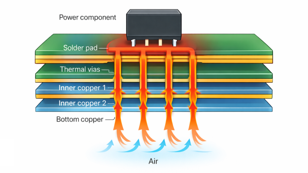 Schematic diagram of PCB heat conduction paths
