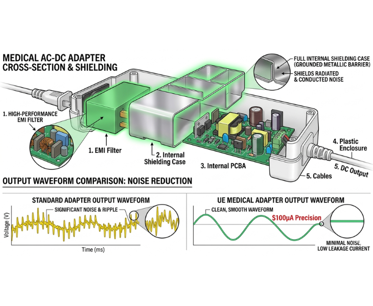 Precision Medical AC DC Adapter with Superior EMI Shielding