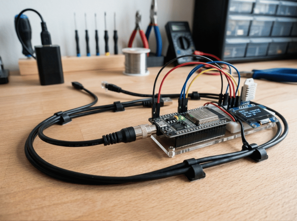 5V barrel adapter in use