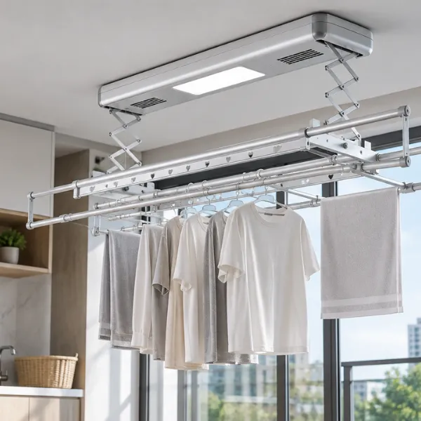 Ceiling mounted smart drying rack for integrated power supply and control applications