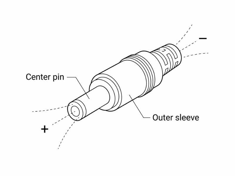 Center positive and center negative barrel connector polarity concept Center positive and center negative barrel connector polarity concept