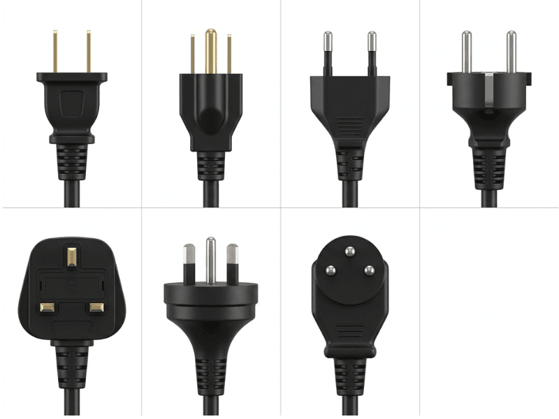 Common AC plug types used in different regions Common AC plug types used in different regions