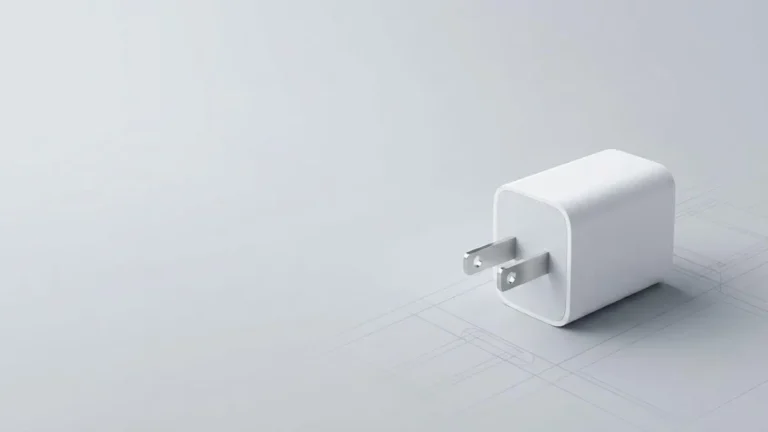 Compact white wall plug power adapter on a clean editorial background for a medical and portable device article