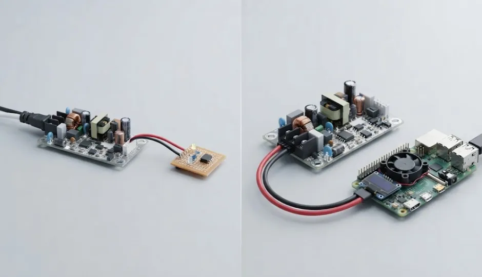 Comparison of 5V power supplies with different current capacities for low power electronic loads