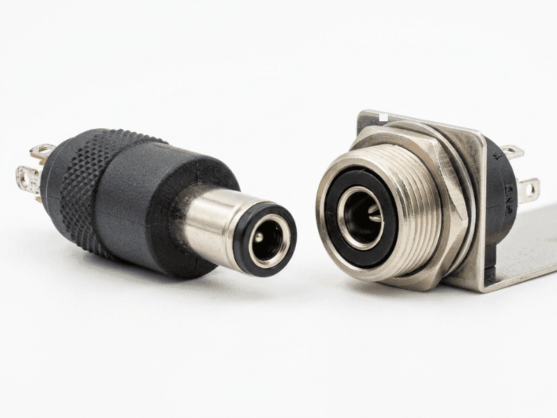 DC barrel connector plug and jack with size comparison DC barrel connector plug and jack with size comparison