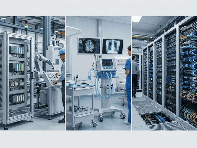 EMI filter applications across three sectors industrial automation, medical equipment, and IT data center infrastructure