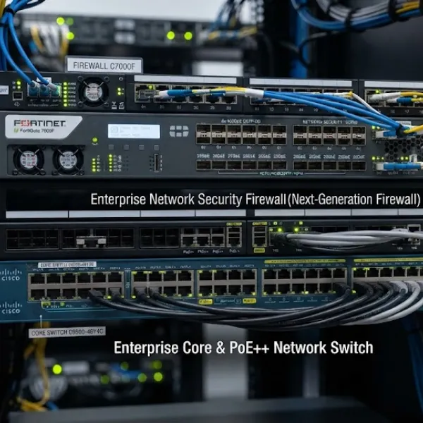 Enterprise network security firewall in 1U chassis with low profile 34mm open frame power supply