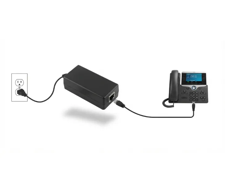 Integrated 48V PoE adapter power solution for IP communication equipment and VoIP phones.