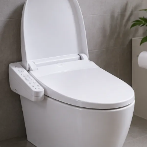 Intelligent bidet toilet seat with electronic controls, heating, and drying functions.