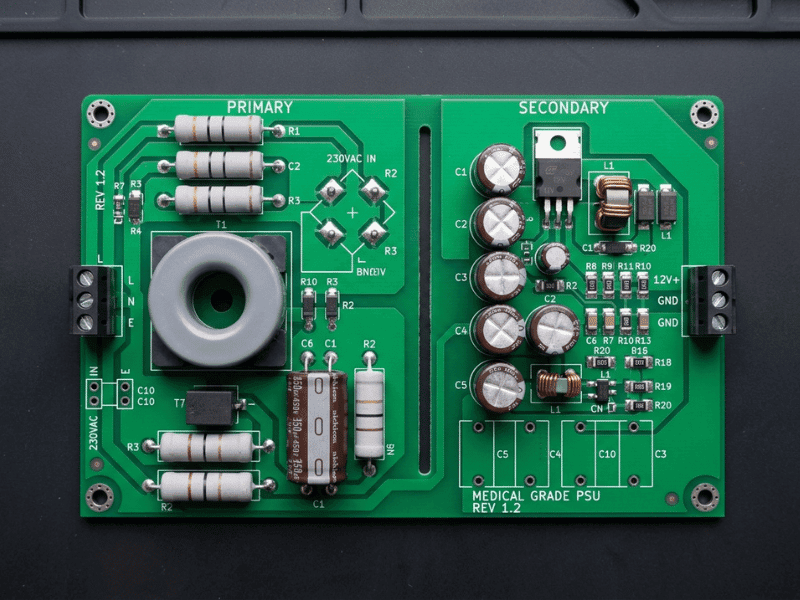 PCB with isolation slot and wide trace spacing PCB with isolation slot and wide trace spacing