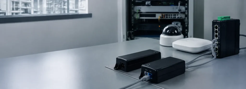 PoE adapter powering IP cameras, wireless access points and industrial network devices PoE adapter powering IP cameras, wireless access points and industrial network devices