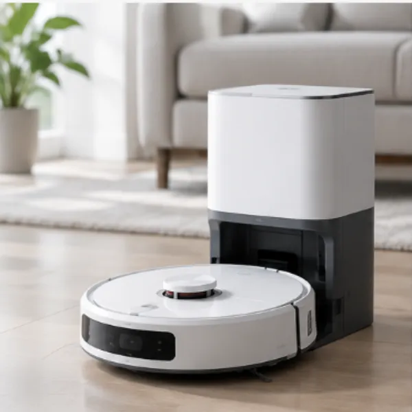 Robotic vacuum cleaner with docking station for integrated power supply applications