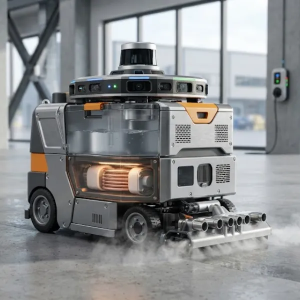 Steam cleaning robot with integrated water heating system