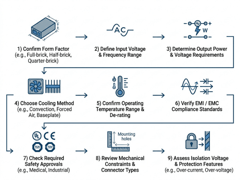 Step by step selection workflow for choosing an AC DC brick power supply Step by step selection workflow for choosing an AC DC brick power supply