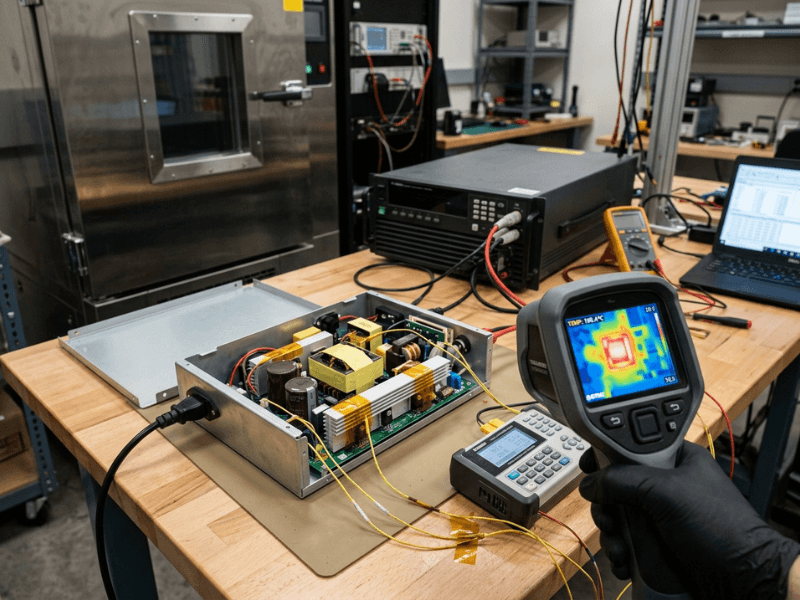 Thermal testing of medical power supply with thermocouples Thermal testing of medical power supply with thermocouples