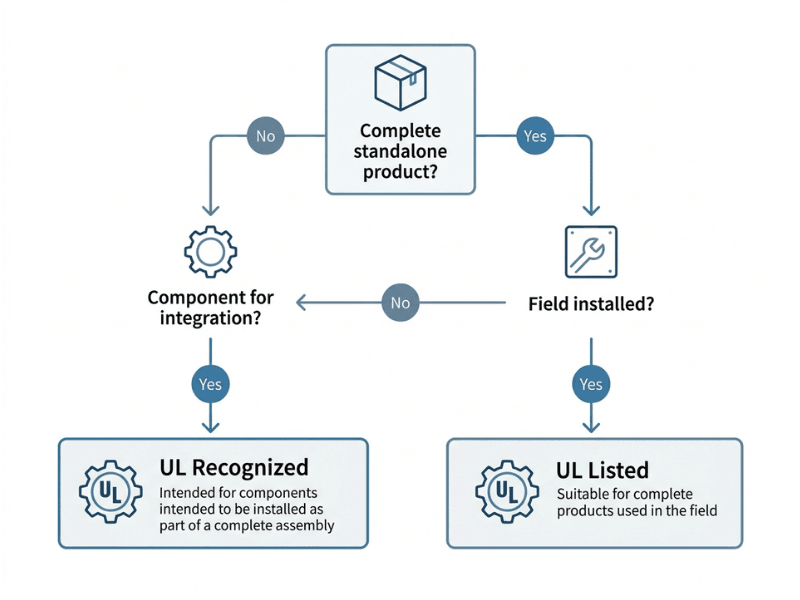 UL Listed vs UL Recognized certification decision flowchart UL Listed vs UL Recognized certification decision flowchart