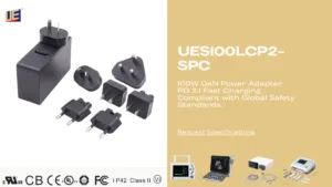 Compact 100W GaN power supply supporting USB PD fast charging, 5-stage output, and full EMC compliance. Designed for medical and industrial applications.